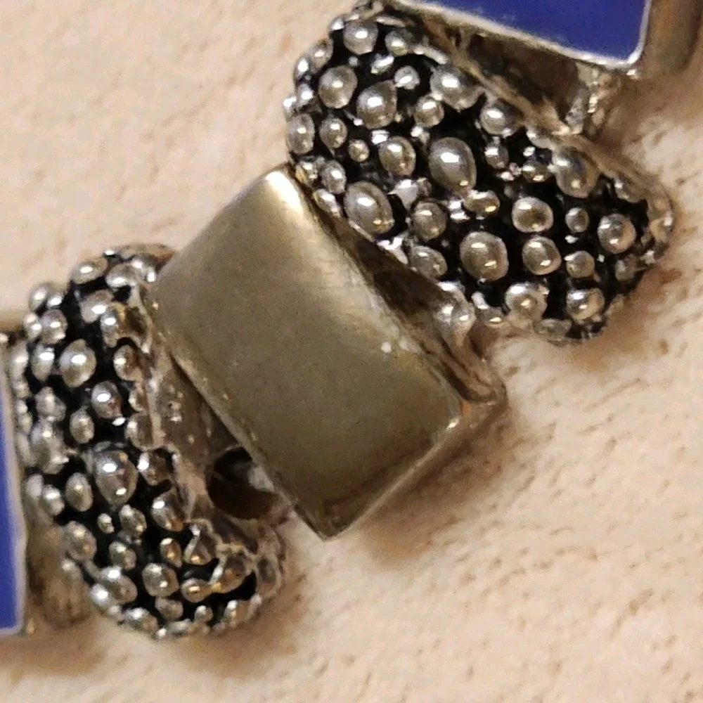 Lapis Blue & Silver Colored Link Bracelet 7.5 